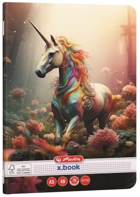 Caiet Herlitz A5, 48 file, patratele, colturi rotunjite, motiv Unicorn, diverse modele